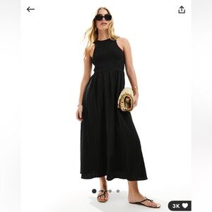ASOS racer crinkle midi sundress with scoop back, black NEW
